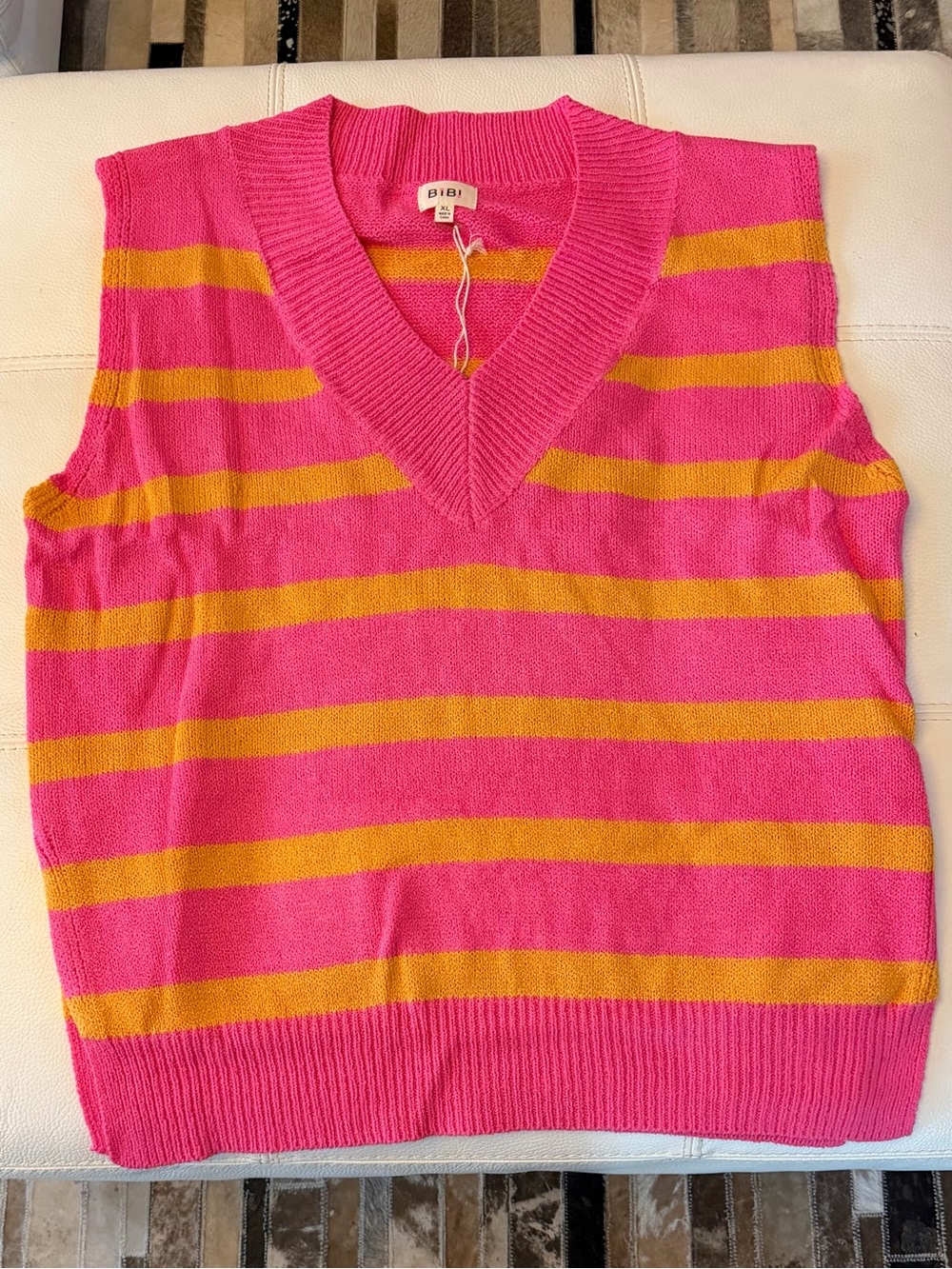 BiBi Fuchsia Orange Striped Sweater Vest Size XL NWT